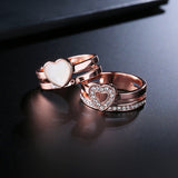 2pcs Heart Shape Enamel Rhinestone Rose Gold Engagement Ring Fine Jewelry for Women