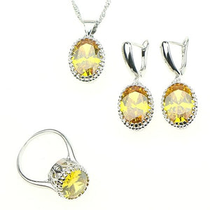 Personalized Silver 925 Jewelry Yellow Zircon White Crystal Jewelry Sets For Women Earrings/Ring/Bracelet/Pendant/Necklace Set