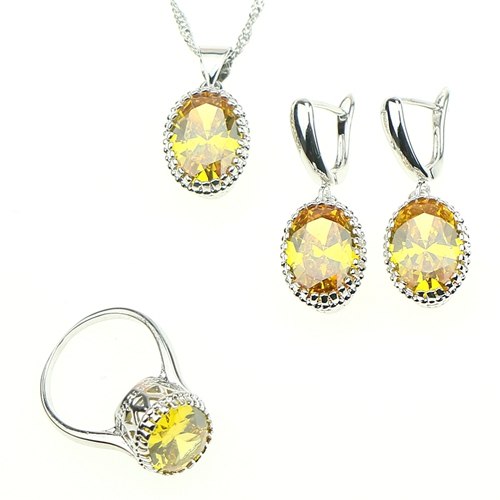 Personalized Silver 925 Jewelry Yellow Zircon White Crystal Jewelry Sets For Women Earrings/Ring/Bracelet/Pendant/Necklace Set