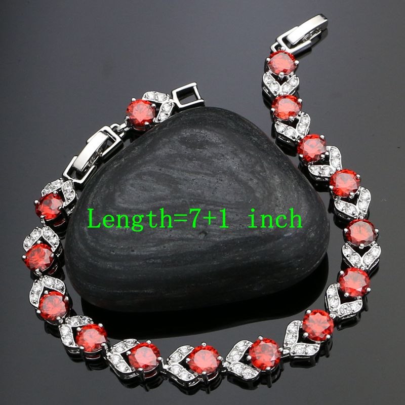 Heart Shaped Red Stone 925 Silver Bridal Jewelry Sets For Women Wedding Accessories Earrings/Pendant/Necklace/Ring/Bracelet 