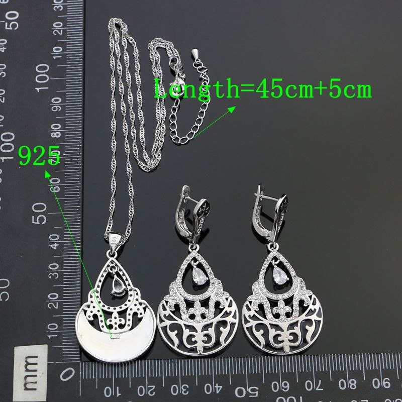 925 Sterling Silver Punk Jewelry Sets For Women Party Decoration Black Pattern White Crystal Earrings/Necklace/Pendant Set