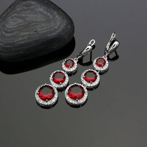 Hyperbole Red Garnet Zircon Jewelery 925 Sterling Silver Jewelry Sets For Women Wedding Pendant/Necklace/Ring/Earrings/Bracelet 