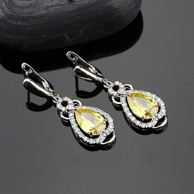 Golden Yellow Zircon 925 Sterling Silver Jewelry Sets For Women Earrings/Ring/Bracelet/Pendant/Necklace Set