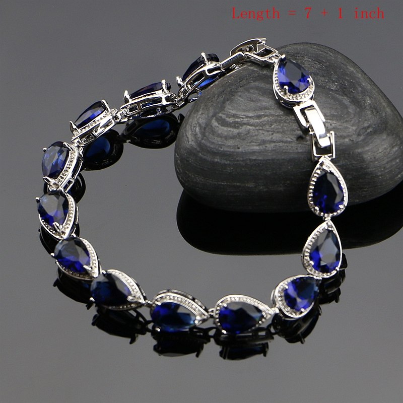 925 Silver Jewelry Sets Natural Blue Cubic Zirconia White CZ Women Wedding Earrings/Rings/Bracelet/Pendant/Necklace Set