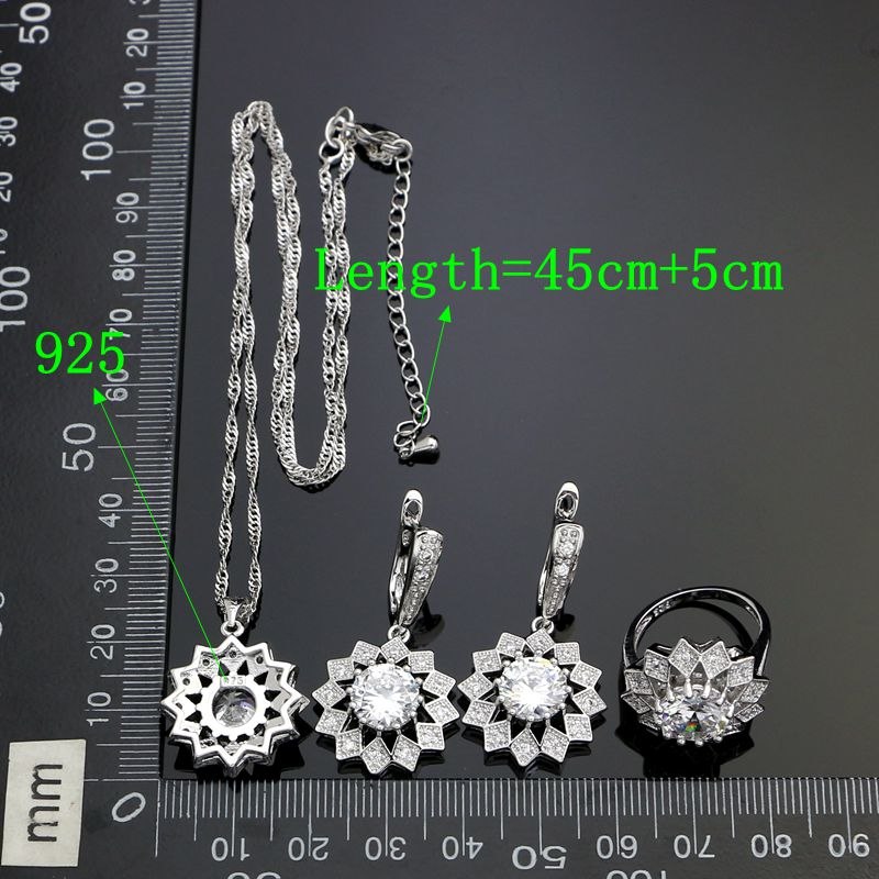 Classic Silver 925 Bridal Jewelry Sets For Women White Cubic Zirconia Crystal Earrings/Pendant/Necklace/Ring/Bracelet Set