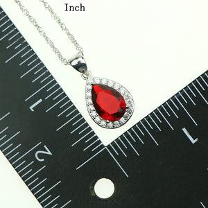 Red Garnet White Zircon Created Drop Sterling Silver 925 Jewelry Sets For Women Sliver Earrings/Pendant/Necklace/Rings Free Box