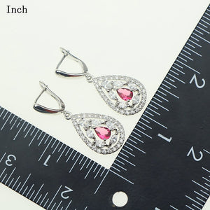 Women 925 Sterling Silver Jewelery Plum Red Cubic Zirconia White Crystal Earrings/Pendant/Necklace/Ring/Bracelet Jewelry Sets 