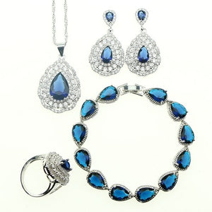 Fashion Women 925 Sterling Silver Jewelery Blue Cubic Zirconia Crystal Earrings/Pendant/Necklace/Ring/Bracelet Jewelry Sets