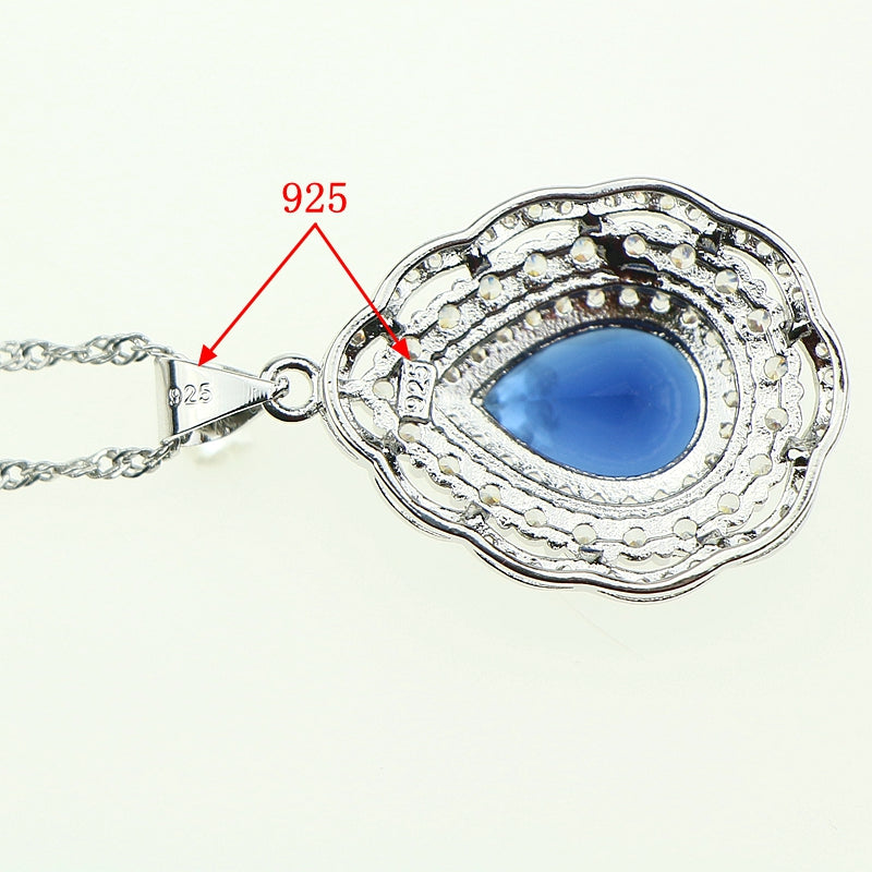 Fashion Women 925 Sterling Silver Jewelery Blue Cubic Zirconia Crystal Earrings/Pendant/Necklace/Ring/Bracelet Jewelry Sets 