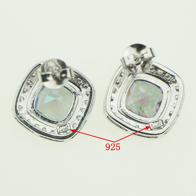 Bride Sterling Silver 925 Jewelery Rainbow Blue Fire Cubic Zirconia Jewelry Sets For Women Earrings Pendant Necklace Ring