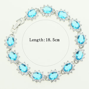 Bridal Sky Blue Cubic Zirconia Hand Spanners Bracelet For Women925 Sterling Silver Jewelery Link Chain 18.5cm Bracelets Free Box