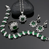 925 Sterling Silver Costume Jewelry Sets Green Zircon White Crystal Necklace Set Wedding Jewelry Earrings For Women 4PCS