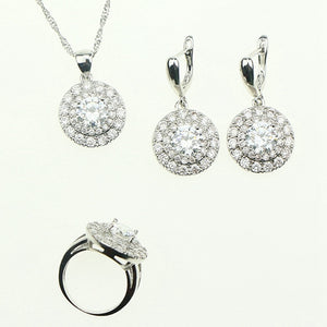 925 Sterling Silver Jewelry Set For Women Round White Cubic Zirconia Earrings/Ring/Pendant/Necklace Set