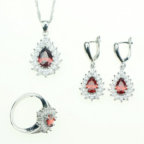 Red Garnet Cubic Zirconia Crystal Jewelery For Women 925 Sterling Silver Jewelry Sets Bracelets/Earrings/Ring/Pendant/Necklace