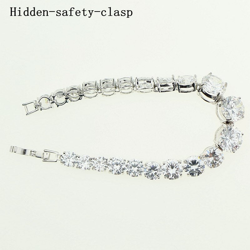 Bridal White Cubic Zirconia Crystal Jewelry 925 Sterling Silver Hidden Safety Clasp Chain Link Bracelet Length 18cm For Women