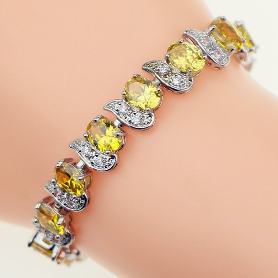 Bridal 925 Sterling Silver Jewelry Yellow Crystal White Zircon Length 18cm 21cm Link Chain Bracelets For Women Free Gift Box