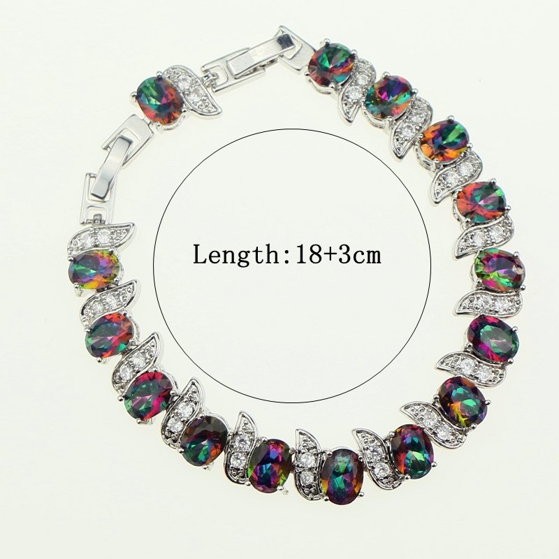 Women Oval Mystic Rainbow Fire Zircon 925 Sterling silver jewelry Sets Wedding Pendant/Necklace/Bracelet/Ring/Earrings Free Box