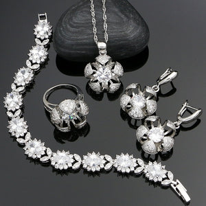 925 Sterling Silver Jewelry Sets For Women Flower White Zircon Decoration Wedding Europeans and Americans Silver 925 Jewelry 