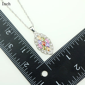 Colorful Multicolor Cubic Zirconia Crystal Jewelery 925 Sterling Silver Jewelry Sets Earrings/Pendant/Necklace/Ring For Women