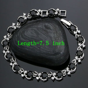 Punk Silver 925 Party Jewelry Sets For Women Black Stone White Cubic Zirconia Earrings/Pendant/Necklace/Ring/Bracelet