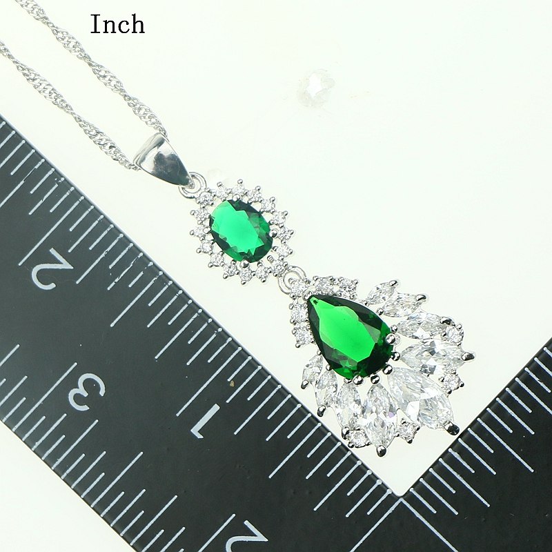 Women Green Cubic Zirconia Charming Crystal Jewelery 925 Sterling Silver Jewelry Sets Earrings/Ring/Necklace/Pendant Free Box