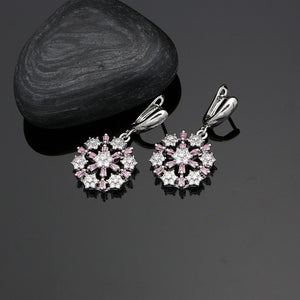 Flower 925 Silver Bridal Jewelry Sets For Women Wedding Decoration Pink CZ White Crystal Earrings/Ring/Bracelet/Pendant/Necklace