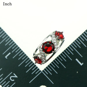 Square Red Garnet Jewelry Sets 925 Sterling Silver For Women Long Drop Earrings/Bracelet/Pendant/Ring/Necklace Free Gift Box