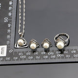 Freshwater Pearl With White Beads 925 Sterling silver Jewelry Sets For Women Wedding Needle Earrings/Ring/Pendant/Necklace Set