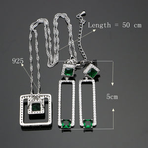 Vintage Silver 925 Jewelry Green Cubic Zirconia White Stone Jewelry Sets For Women Weeding Earrings/Pendant/Ring/Necklace Set