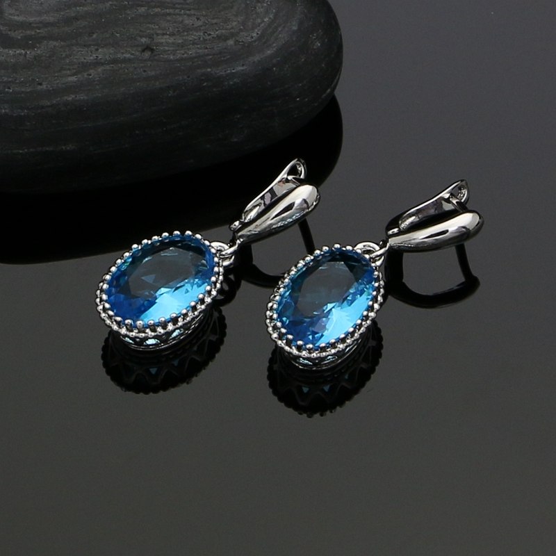 Oval Natural Sky Blue Zircon 925 Sterling Silver Jewelry Sets For Women Wedding Earrings/Rings/Bracelet/Necklace Set