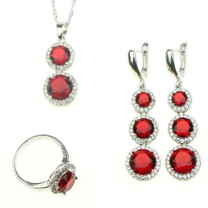 Round Red Cubic Zirconia Jewelry Set Sterling Silver 925 Jewelery For Women Earrings/Pendant/Necklace/Ring