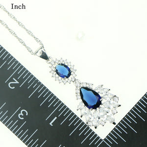 Bride Blue Natural Crystal Zircon For Women Wedding 925 Sterling Silver Jewelry Sets Earrings/Bracelet/Pendant/Necklace Free Box