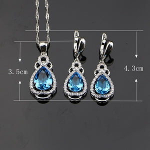 925 Silver Bridal Jewelry Sets For Women Wedding Decoration Sky Blue Cubic zirconia Earrings/Rings/Bracelet/Pendant/Necklace Set