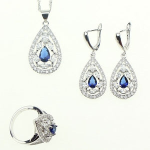 Bride Sterling Silver Jewelery Blue Cubic Zirconia White Crystal Jewelry Sets For Women Earrings/Pendant/Necklace/Ring/Bracelet