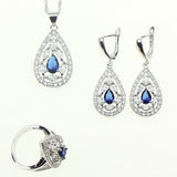 Bride Sterling Silver Jewelery Blue Cubic Zirconia White Crystal Jewelry Sets For Women Earrings/Pendant/Necklace/Ring/Bracelet