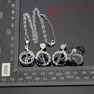 925 Sterling Silver Jewelry Set Flower Blue Cubic Zirconia White Crystal For Women Earrings/Rings/Bracelet/Pendant/Necklace Set