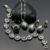 Mystic 925 Sterling Silver Women Jewelry Sets With Rainbow Fire Cubic Zirconia Pendant/Earrings/Ring/Necklace/Bracelet Gift Box