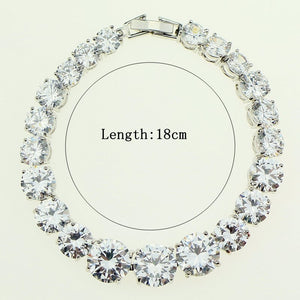 Bridal White Cubic Zirconia Crystal Jewelry 925 Sterling Silver Hidden Safety Clasp Chain Link Bracelet Length 18cm For Women