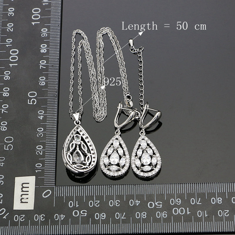 luxury Silver 925 Jewelry White Cubic Zirconia With Crystal Beads Jewelry Sets Women Earrings/Pendant/Necklace/Ring/Bracelet 