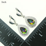 Drop Rainbow Fire White Zircon Created 925 Sterling Silver Jewelry Sets For Women Earrings/Pendant/Necklace/Rings Free Gift Box