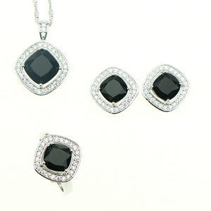 Black Cubic Zirconia White CZ 925 Sterling Silver Jewelry Sets For Women Earrings/Pendant/Ring/Bracelet/Necklace Set