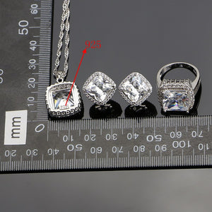 Beautifully Caucasian 925 Silver Jewelry Sets White Zircon Beads Jewelry Women Party Earrings/Ring/Pendant/Bracelet/Necklace Set