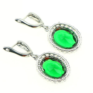 New Oval 925 Sterling Silver Jewelery Green Cubic Zirconia Crystal Jewelry Sets For Women Earrings/Pendant/Necklace/Rings Gift 