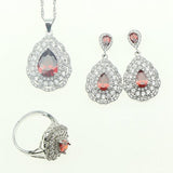 Fashion Women Sterling Silver 925 Jewelery Red Garnet Cubic Zirconia Crystal Earrings/Pendant/Necklace/Ring Jewelry Sets