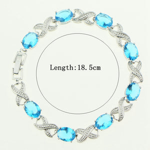 925 Sterling Silver Bridal Bracelet For Women Sky Blue Cubic zirconia Wedding Decoration 