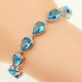 Bridal Water Drop Simulated Sky Blue Created Stone White Zircon Silver Color Link Chain Bracelet For Women Jewelry Free Gift Box