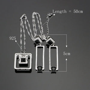 925 Silver Bridal Jewelry Sets Black Cubic Zirconia White Crystal Jewelry For Women Earrings/Pendant/Ring/Bracelet/Necklace Set 