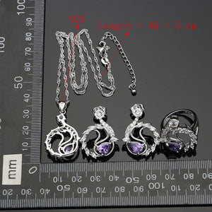 Silver 925 Jewelry Purple Cubic Zirconia White Crystal Jewelry Sets Decoration For Women Wedding bride Earrings Necklace Set