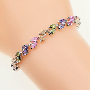 Brand New Luxury 925 Sterling Silver Plant Bracelet Colorful Zircon Crystal Bracelet Femme Bracelets for Women Wedding Party