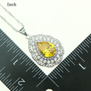 Fashion Women 925 Sterling Silver Jewelery Yellow Cubic Zirconia Crystal Earrings/Pendant/Necklace/Ring/Bracelet Jewelry Sets 